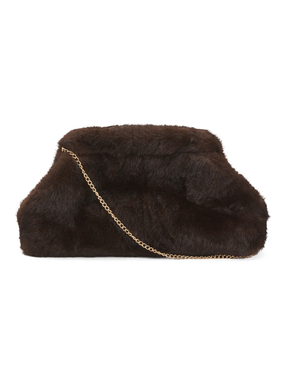 Rachel Zoe Dark Brown Faux Fur Chain Clutch